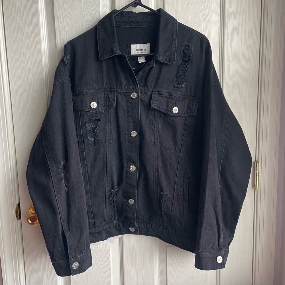Forever 21 Ripped Oversized Jean Jacket